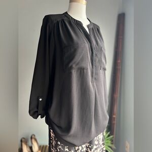 Roz & Ali Women's Oversized Black Button Front Flowy Blouse Top 1X